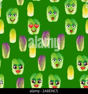 Modèle logique Le chou chinois. Caractère faces Funny cute Illustration de Vecteur