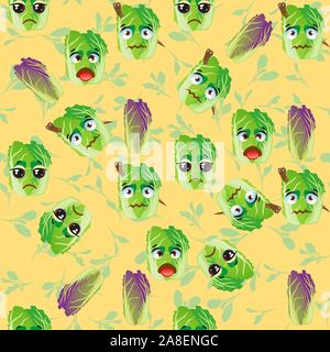Modèle logique Le chou chinois. Caractère faces Funny cute Illustration de Vecteur