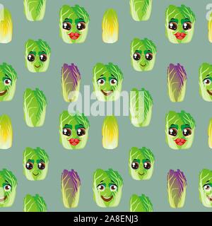 Modèle logique Le chou chinois. Caractère faces Funny cute Illustration de Vecteur