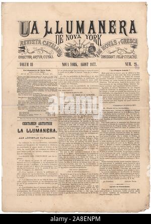 Portada de la revista catalana La Llumanera de Nova York, editada en Nueva York, agosto de 1877. Banque D'Images