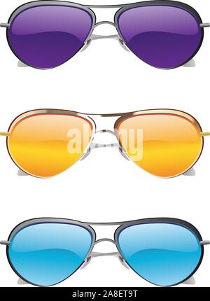 Ensemble de lunettes colorées sur fond blanc. Illustration de Vecteur