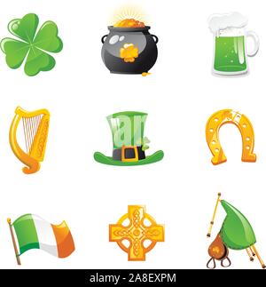 Saint Patrick's Day icône cartoon illustration set Illustration de Vecteur