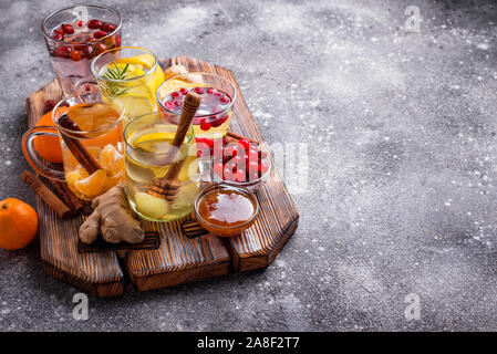 Assortiment de thé en bonne santé d'hiver pour stimuler l'immunité Banque D'Images