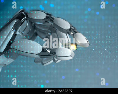 Robot hand holding microchip, illustration Banque D'Images