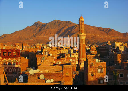 Le lever du soleil à Sanaa, Yémen Banque D'Images