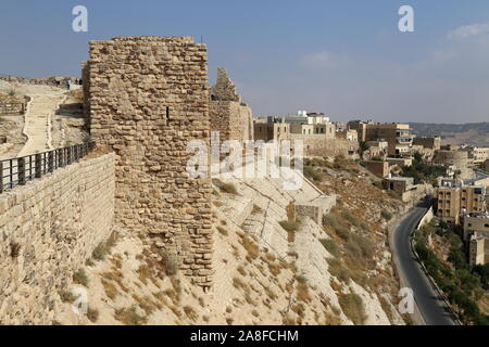 Mur de l'est, Château de Karak, Al Karak, gouvernorat de Karak, Jordanie, Moyen-Orient Banque D'Images