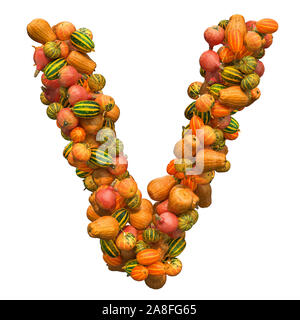 Les citrouilles font, lettre V à partir de courges. Le rendu 3D isolé sur fond blanc isolé sur fond blanc Banque D'Images