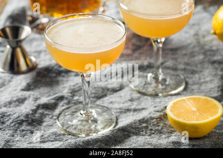Citron Cocktail Daisy Brandy faits maison avec de l'eau gazeuse Banque D'Images