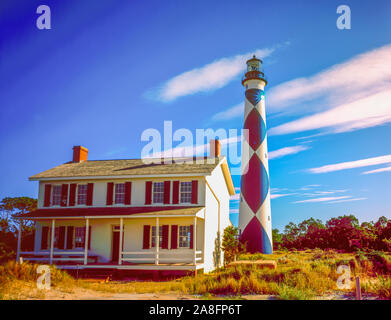 Cape Lookout Lighthouse, Cap-Looout National Seashore, Caroline du Nord, océan Atlantique île-barrière construit 1812 Banque D'Images