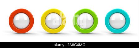 Quatre icônes multicolores pointeur de carte avec centre blanc isolé sur fond blanc, le rendu en trois dimensions, 3D illustration Banque D'Images
