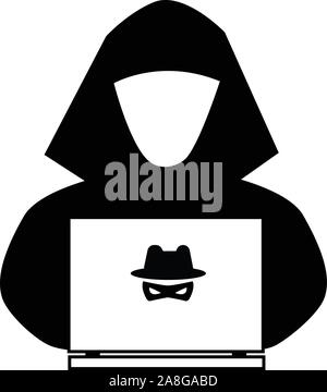 Hacker icône sur fond blanc. Télévision. style spy anonyme icône pour votre web site design, logo, l'app, l'assurance-chômage. spy agent recherche sur ordinateur portable. cyber-criminalité tr Illustration de Vecteur