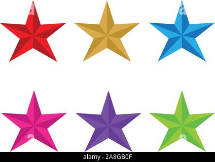 Définir l'icône étoile brillant sur fond blanc. Télévision. style rouge, or, bleu, vert, rose en plastique UFO, Proton Purple Star shape prix pour votre site web desig Illustration de Vecteur