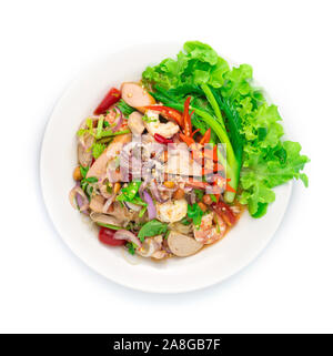 Vermicelle Salade épicée mélangé avec du porc vietnamien Saucesage Saucesage,Porc, crevettes et calmars,Hachis de porc, légumes, bain Spicy Tasty Thai Food Banque D'Images