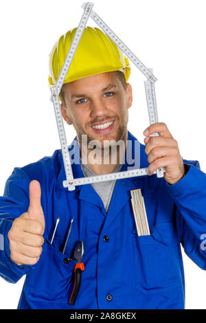 Ein Arbeiter in einem ( Gewerbebetrieb Handwerker ) mit ein Haus bauen se barre. Banque D'Images
