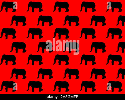 Peu de modèle transparent black elephant silhouettes contre un rouge écarlate (arrière-plan). Banque D'Images