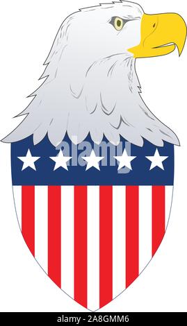 Badge Drapeau américain Protection avec eagle face avec American stars and stripes flag isolées sur fond blanc. Illustration de Vecteur