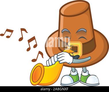 Brown objet pilgrim hat de caractère avec trompette Illustration de Vecteur