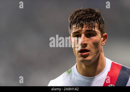 Riccardo Orsolini (Bologne) au cours de l'Italien 'Serie' une correspondance entre Sassuolo 3-1 Stade Mapei à Bologne le 08 novembre 2019 à Reggio Emilia, Italie. Credit : Maurizio Borsari/AFLO/Alamy Live News Banque D'Images