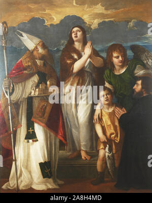 Tiziano Vecellio : Sainte Marie Madeleine, Saint Blaise, l'Archange Raphaël, Tobias et le donateur Banque D'Images