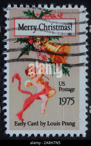 Timbres de Noël imprimé aux Etats-Unis montrant angel, circa 1975 Banque D'Images