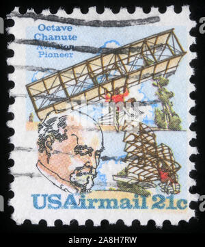 Timbres des États-Unis d'Amérique montre Octave Chanute, pionnier de l'aviation, vers 1978 Banque D'Images