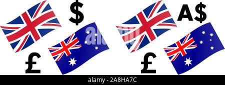 Paire de devises Forex GBPAUD illustration vectorielle. Le Royaume-Uni et l'Australie drapeau, avec la livre sterling et le dollar australien symbole. Illustration de Vecteur