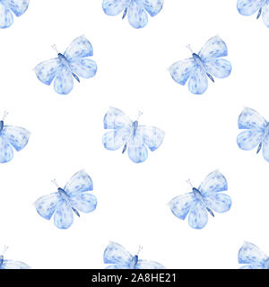 Aquarelle Butterflies Background. Hand Drawn Seamless Pattern. L'illustration. Pour la conception et les cartes de vœux de mariage, impression sur tissu. Banque D'Images