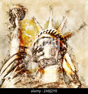 Peinture à L'huile Statue De La Liberté – Grand Format 100x80cm – 100% Main
