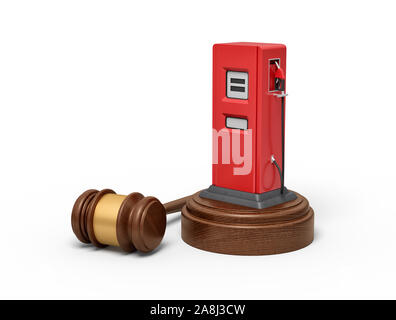 Le rendu 3D de la station de charge sur le bloc de bois rond et brown wooden gavel Banque D'Images