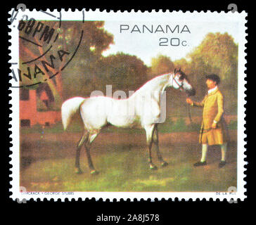 Timbre-poste imprimé par le Panama, qui montre la peinture du cheval, vers 1968. Banque D'Images