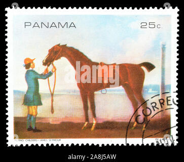 Timbre-poste imprimé par le Panama, qui montre la peinture du cheval, vers 1968. Banque D'Images