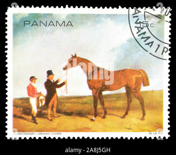 Timbre-poste imprimé par le Panama, qui montre la peinture du cheval, vers 1968. Banque D'Images