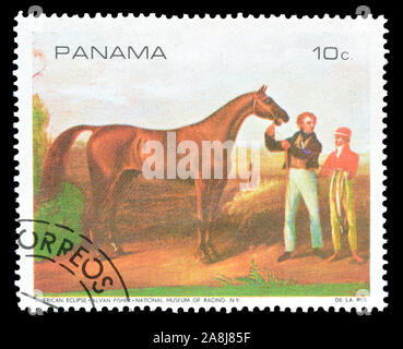 Timbre-poste imprimé par le Panama, qui montre la peinture du cheval, vers 1968. Banque D'Images