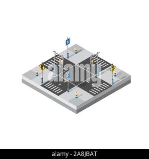 L'intersection de la rue de la ville la tension isométrique Illustration de Vecteur