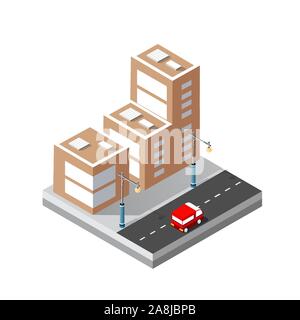 Éléments de design urbain bâtiment avec vue isométrique Illustration de Vecteur