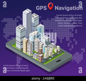 Plan de ville isométrique des navigations cartographie urbaine Illustration de Vecteur