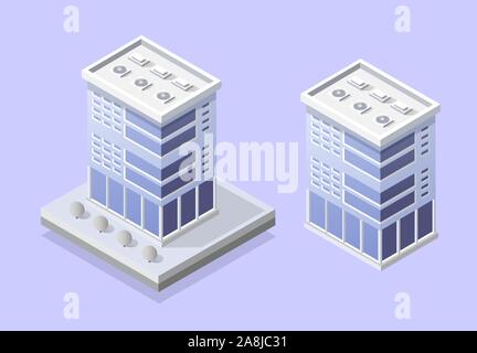 Éléments de design urbain bâtiment avec vue isométrique Illustration de Vecteur