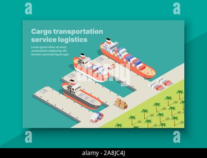 Port maritime cargo port isométrique Illustration de Vecteur
