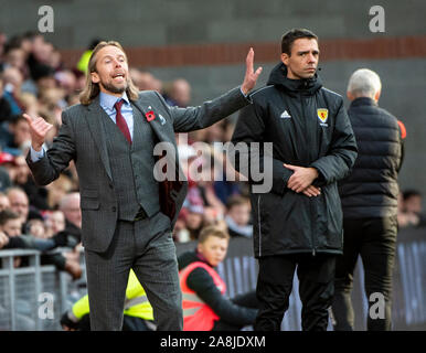 Ladbrokes Premiereship écossais - Coeur de Midlothian v St Mirren. Parc de Murrayfield, Edinburgh, Midlothian, UK. 09/11/2019. Montre un pic : animated Hearts' interim manager, Austin MacPhee, comme Cœur d'aller à St Mirren dans le Ladbrokes Premiereship écossais de Murrayfield, Edinburgh, Parc. Crédit : Ian Jacobs Banque D'Images