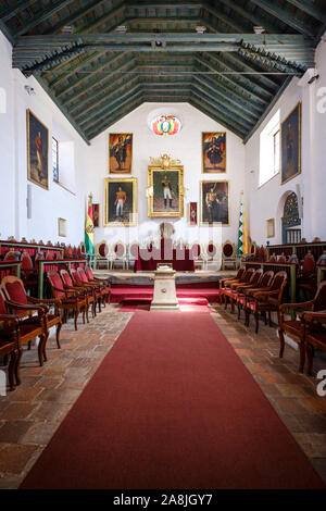 L'Independence Hall ou Salón de la Independencia à la Casa de la Libertad ou Maison de la liberté dans le quartier historique de Sucre, Bolivie Banque D'Images