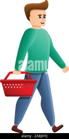 Boy shop panier icône. Caricature de garçon panier icône vecteur pour la conception web isolé sur fond blanc Illustration de Vecteur