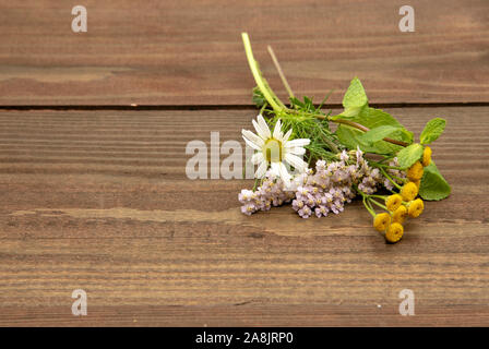 Bouquet de plantes médicinales sur un fond de bois de lon Banque D'Images