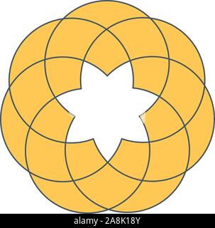 Fleur de vie Jaune, semence de vie symbole. La figure géométrique unique, composé de cercles se chevauchant de même taille, formant la structure symétrique Illustration de Vecteur