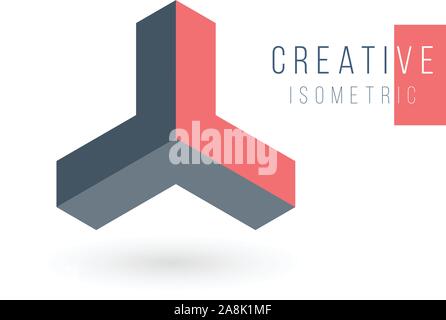 Trois branches isométriques est placée à l'intérieur de l'orbite. Flèche Triple résumé triangle isométrique 3d modèle de conception de logo. Identité de marque de l'entreprise Illustration de Vecteur