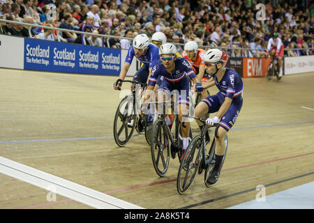 Glasgow, Royaume-Uni. 9 novembre 2019. La France prendre l'or dans la mens Madison au vélodrome Chris Hoy à Glasgow. 9 novembre 2019 Dan-Cooke Crédit/Alamy Live News Banque D'Images