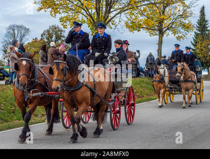 Transport à la procession à Froschhausen Leonhardi, Murnau, Pfaffenwinkel region, Upper Bavaria, Bavaria, Germany, Europe Banque D'Images