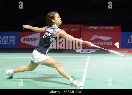 Fuzhou, Chine. 10 Nov, 2019. Nozomi Okuhara du Japon renvoie un projectile pendant féminin match final contre Chen En plus de la Chine à l'Open de Chine 2019 Fuzhou de Fuzhou, sud-est de la Chine, le 10 novembre 2019. Crédit : Il Canling/Xinhua/Alamy Live News Banque D'Images