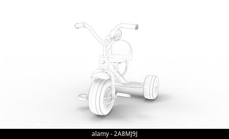 Le rendu 3D d'un tricycle pour enfants isolés en fond blanc Banque D'Images