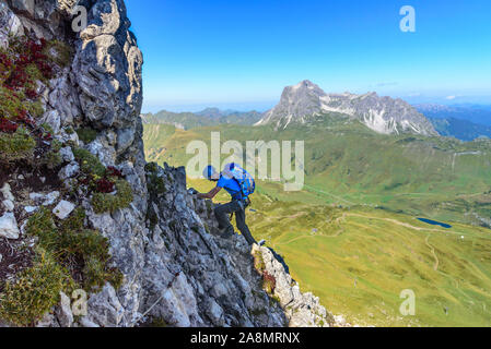 En escalade via ferrata en style alpin dans l'ouest de la région de Haute Autriche Banque D'Images