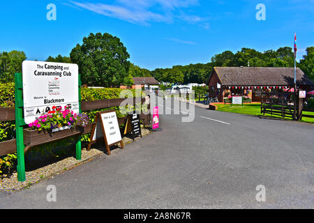 Les données du Camping & à Hanley Swan, connu sous le nom de 'Blackmore'. Entrée du site. Banque D'Images